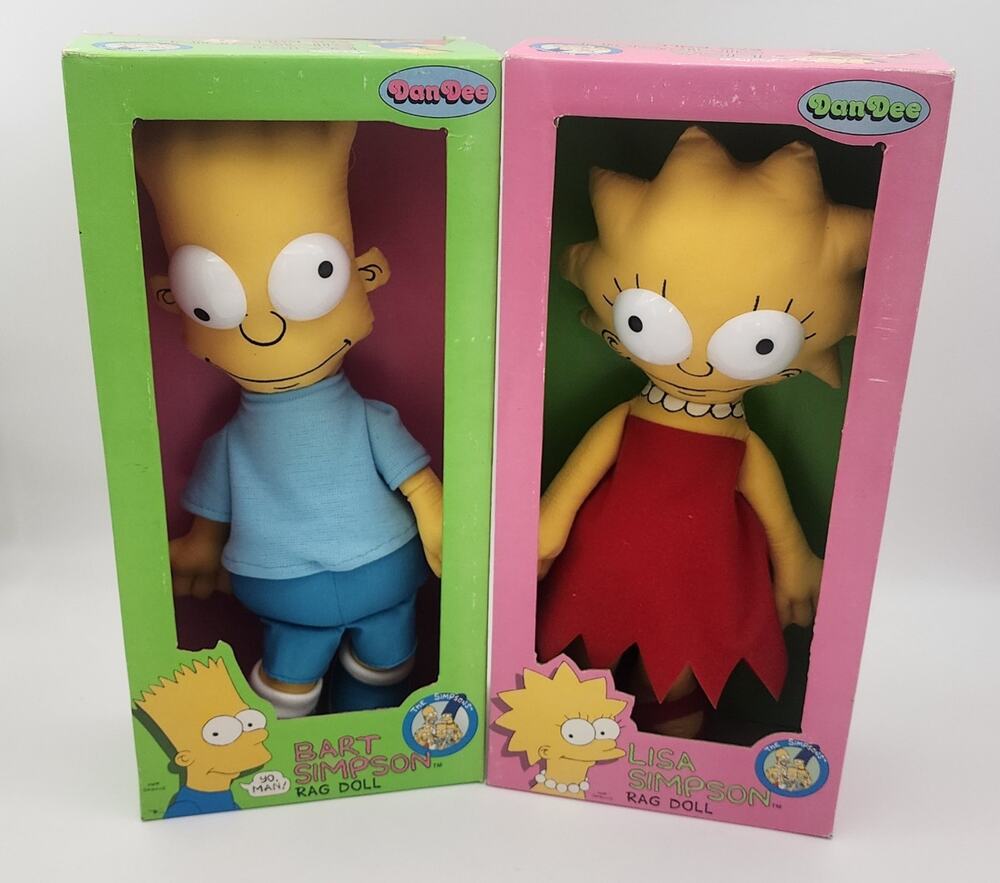 Vintage Bart Simpson & Lisa Simpson Rag Dolls Dan Dee Plush Figure The Simpsons